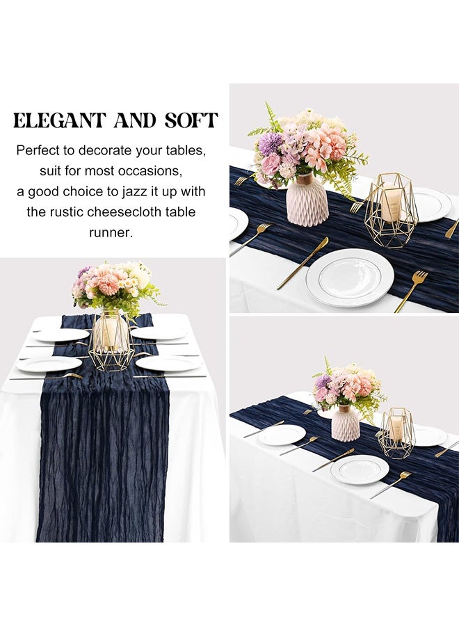 Navy Blue 10FT Cheesecloth Table Runner Boho Gauze Fabric Table Runner Rustic Sheer Runner for Wedding Bridal Baby Shower Birthday Party Boho Table Decor（1 Pack Navy Blue） - Image 3