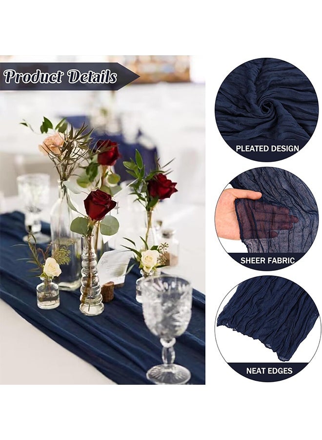 Navy Blue 10FT Cheesecloth Table Runner Boho Gauze Fabric Table Runner Rustic Sheer Runner for Wedding Bridal Baby Shower Birthday Party Boho Table Decor（1 Pack Navy Blue） - Image 2