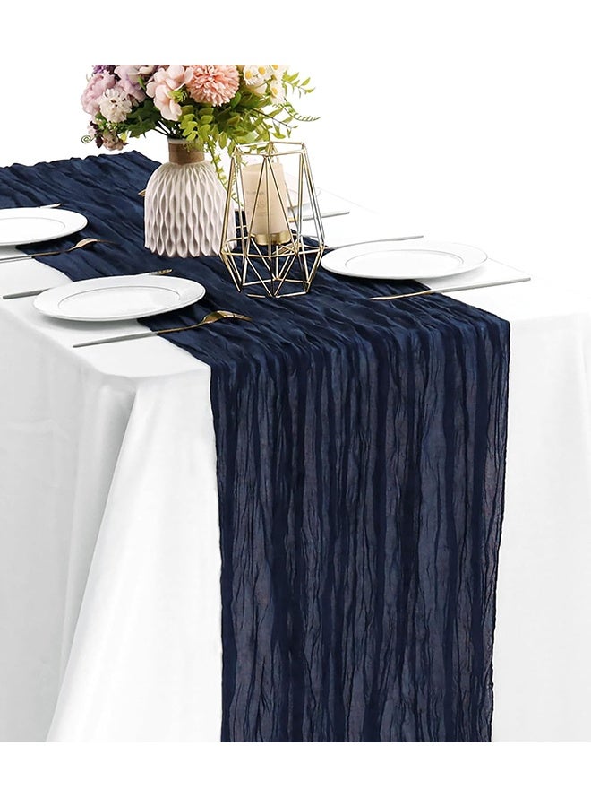Navy Blue 10FT Cheesecloth Table Runner Boho Gauze Fabric Table Runner Rustic Sheer Runner for Wedding Bridal Baby Shower Birthday Party Boho Table Decor（1 Pack Navy Blue） - Image 1