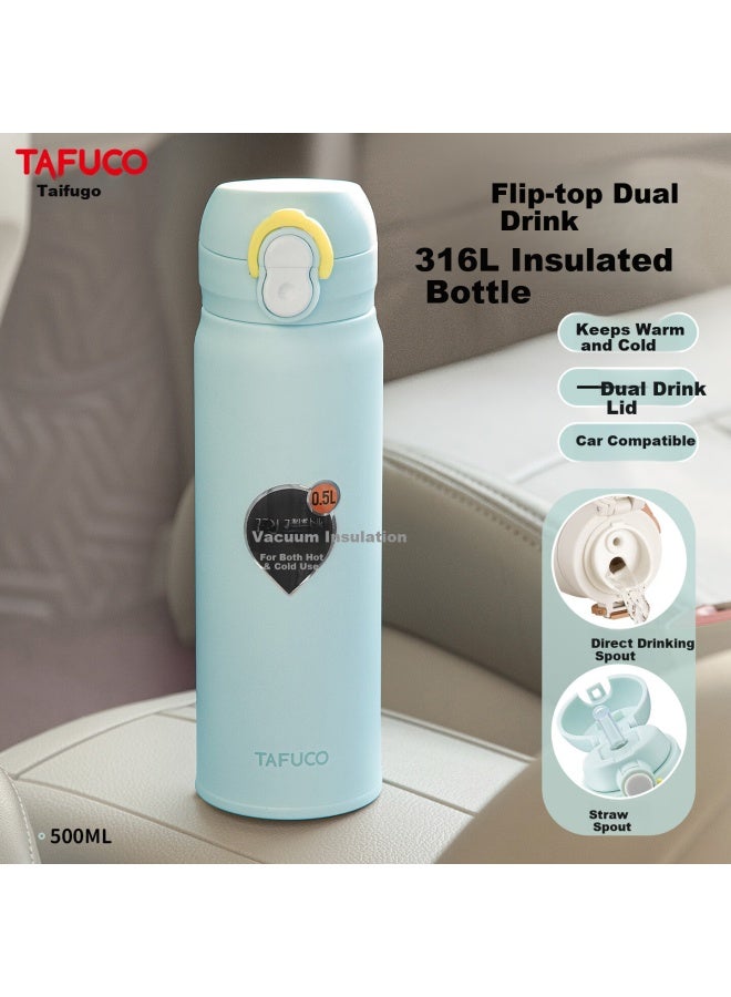 Tafuco Straw Insulated Direct Drinking Cup Student Water Bottle Dual Drinking Cup 316l Stainless Steel Women's Thermos T2156 - Image 5