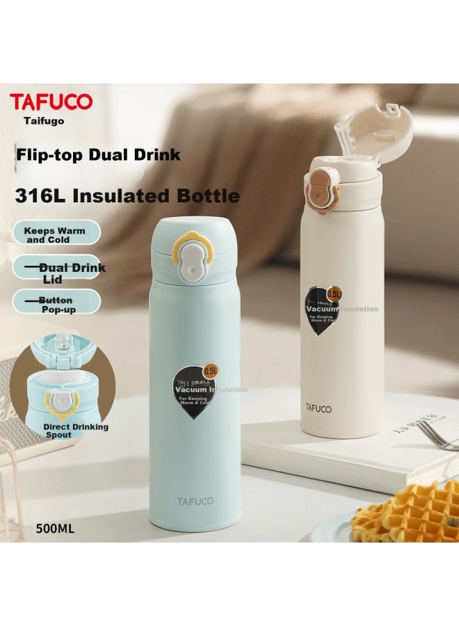 Tafuco Straw Insulated Direct Drinking Cup Student Water Bottle Dual Drinking Cup 316l Stainless Steel Women's Thermos T2156 - Image 2