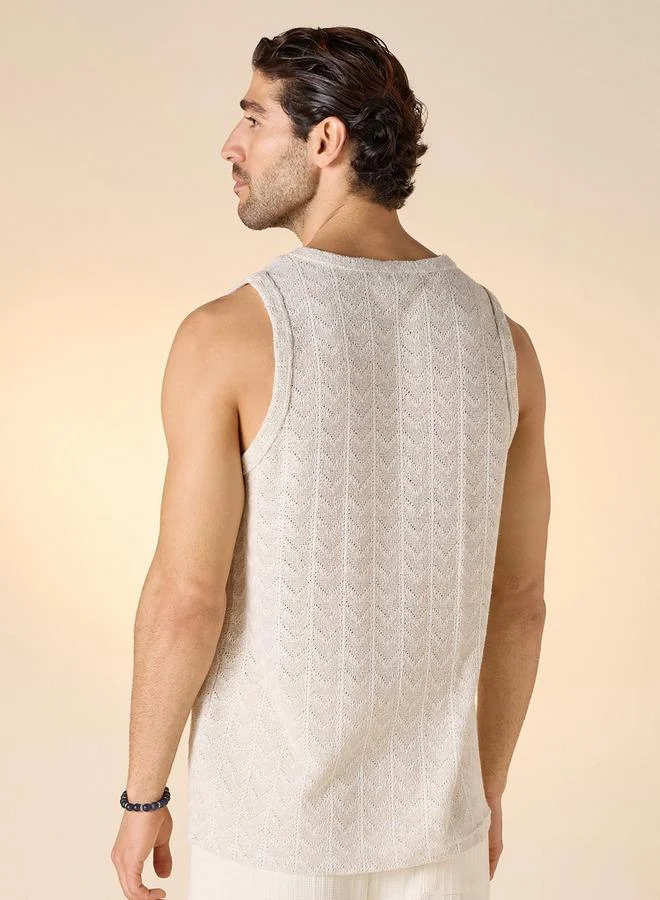 Iconic Iconic Textured Sleeveless T-shirt with Round Neck