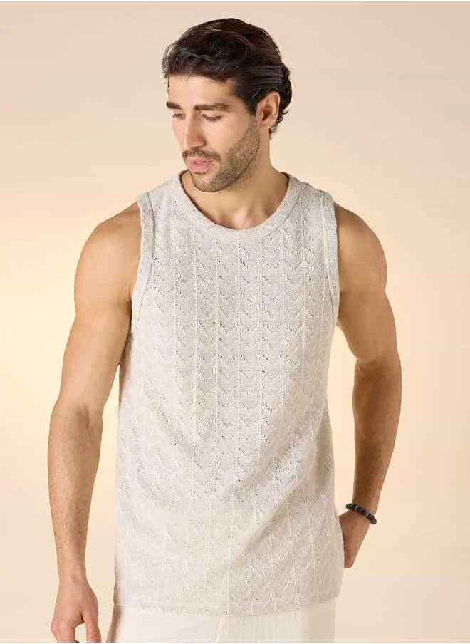 Iconic Iconic Textured Sleeveless T-shirt with Round Neck