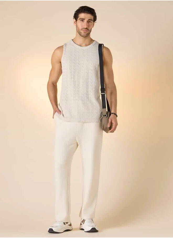 Iconic Iconic Textured Sleeveless T-shirt with Round Neck