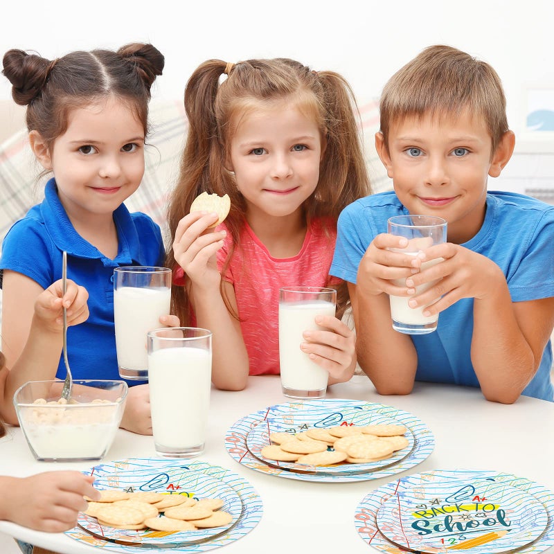 Whaline 50Pcs Back to School Paper Plates School Season Round Disposable Plates 9Inch & 7Inch Homework Pencil Prints Decorative Tableware for First Day of School Party Supplies Table Decorations - Image 5