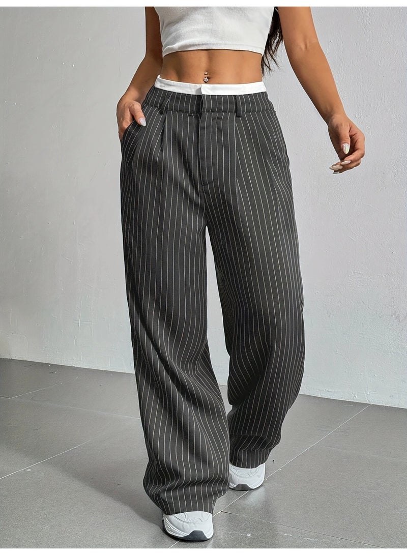 general 2025 - 2026 Women's Casual Pants - Stretch Straight High-Waisted Plaid Suit Pants - Image 1