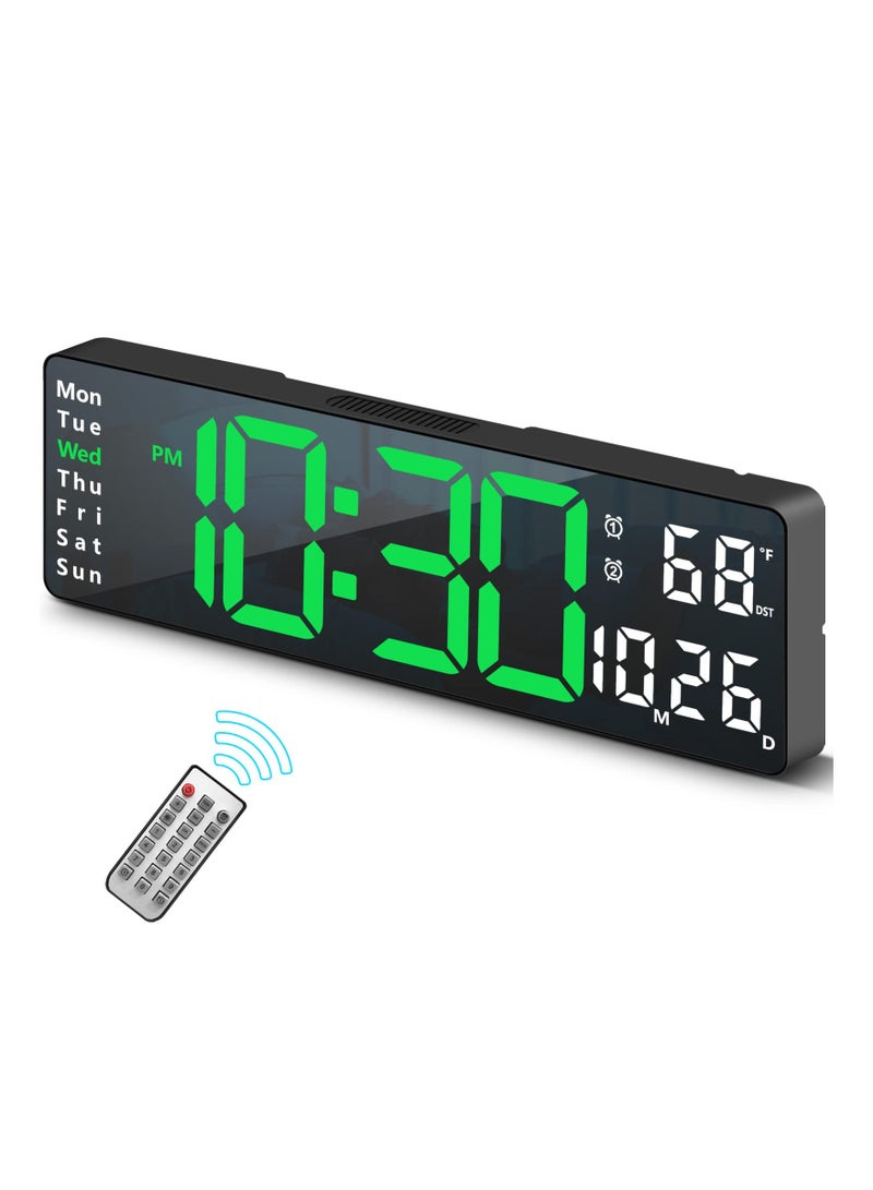 SYOSI Digital Wall Clock, Modern Digital Clock Desk Alarm Clock Chic Digital Clock for Bedroom, Large Wall Clock with Remote Control, Automatic Brightness Dimmer LED Clock with Date Temperature Week - Image 1