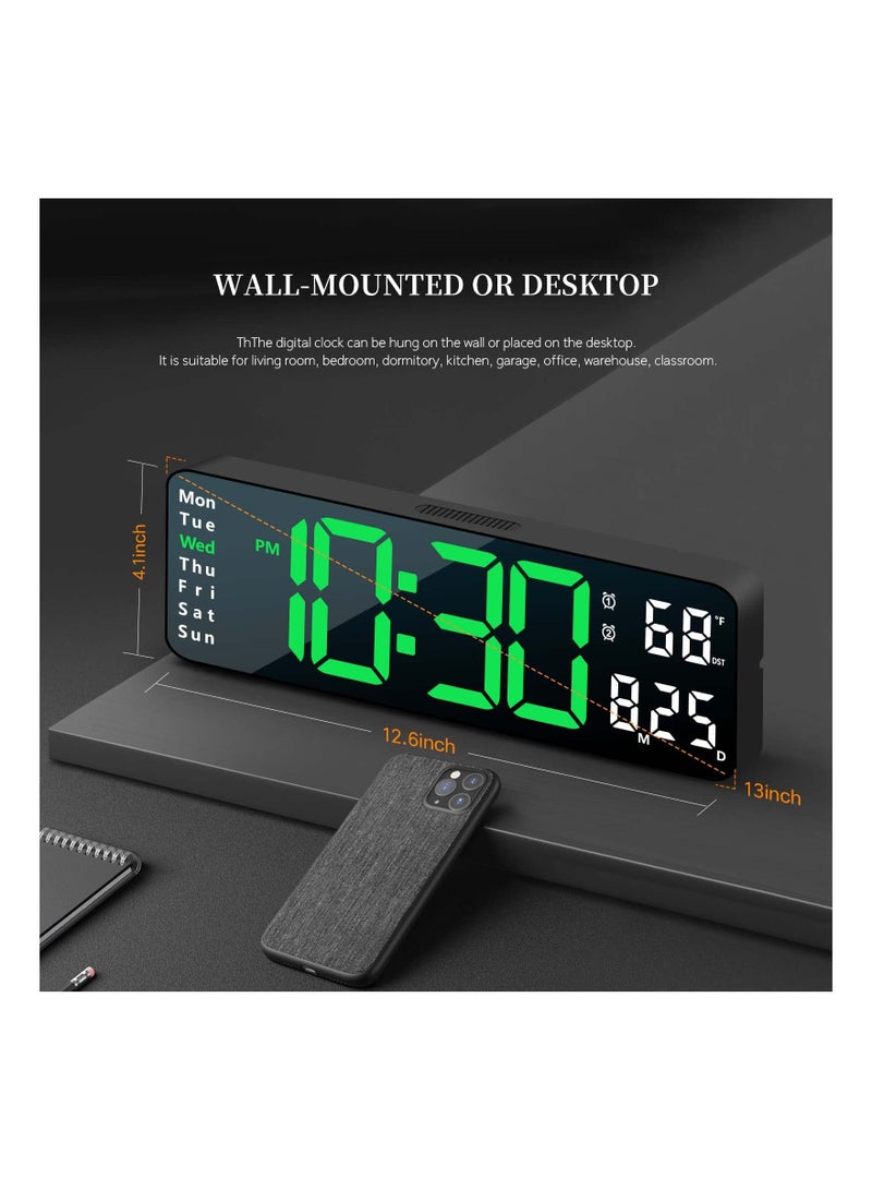 SYOSI Digital Wall Clock, Modern Digital Clock Desk Alarm Clock Chic Digital Clock for Bedroom, Large Wall Clock with Remote Control, Automatic Brightness Dimmer LED Clock with Date Temperature Week - Image 5