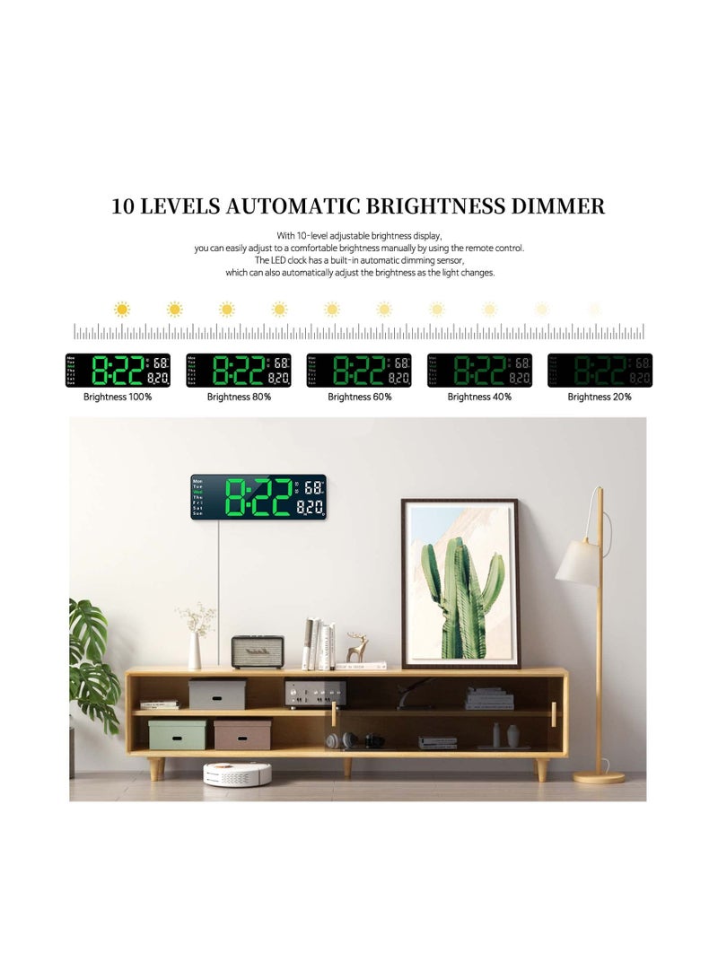 SYOSI Digital Wall Clock, Modern Digital Clock Desk Alarm Clock Chic Digital Clock for Bedroom, Large Wall Clock with Remote Control, Automatic Brightness Dimmer LED Clock with Date Temperature Week - Image 3