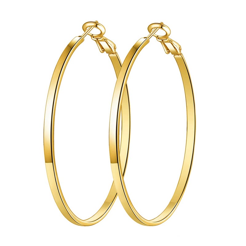 Hoop Earrings 18K Gold Plated Rounded Hoops Earrings for Women 50mm