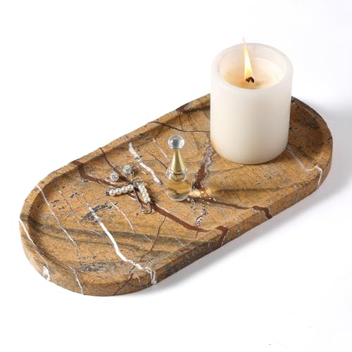 Koville Indian Natural Marble Decorative Tray 12x6 Countertop Organizer Catchall for Perfume Candles Jewelry - Image 1