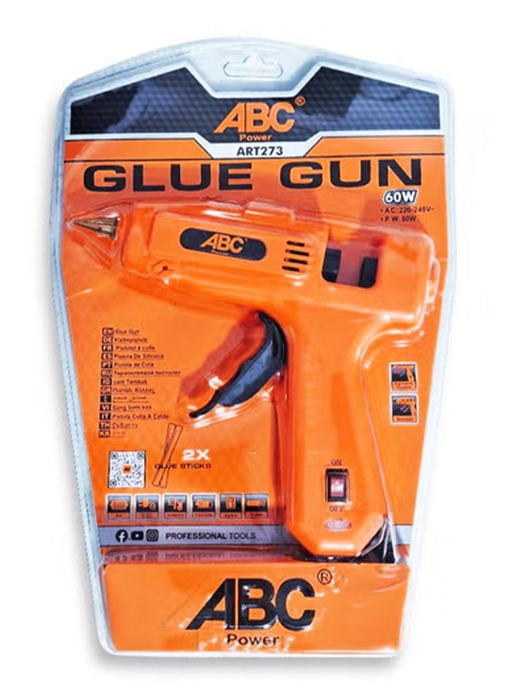 ABC Hot glue gun 60W , with on/off switch for added safety, built-in mounting base, 220-240V, suitable for 11.2mm (2 Glue Sticks) diameter glue sticks, non-slip for greater comfort during use, suitable for decoration and craft projects  - Image 1