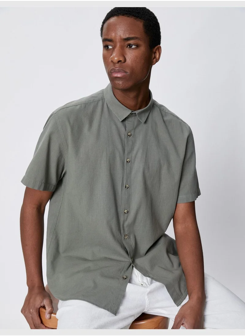 كوتون Basic Short Sleeve Shirt Classic Neck Buttoned Cotton