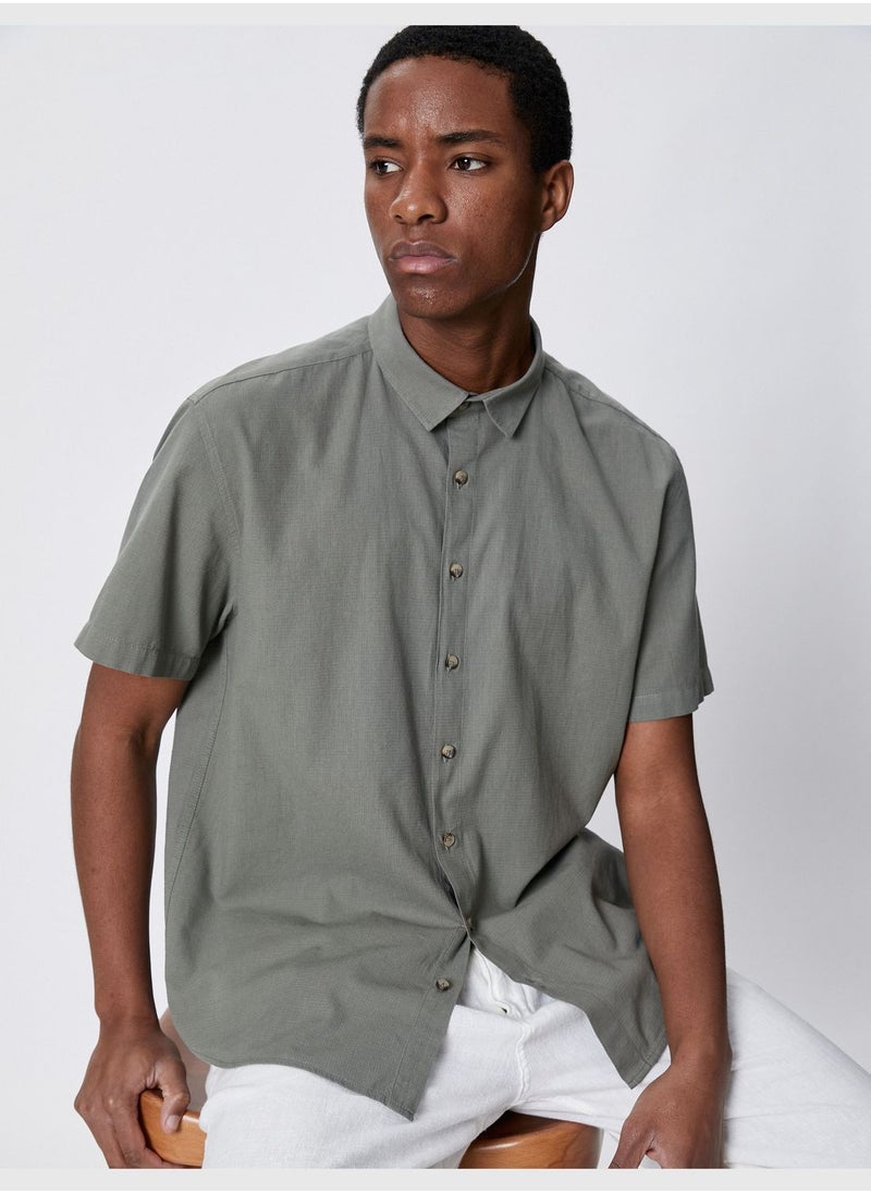 KOTON Basic Short Sleeve Shirt Classic Neck Buttoned Cotton  - Image 1