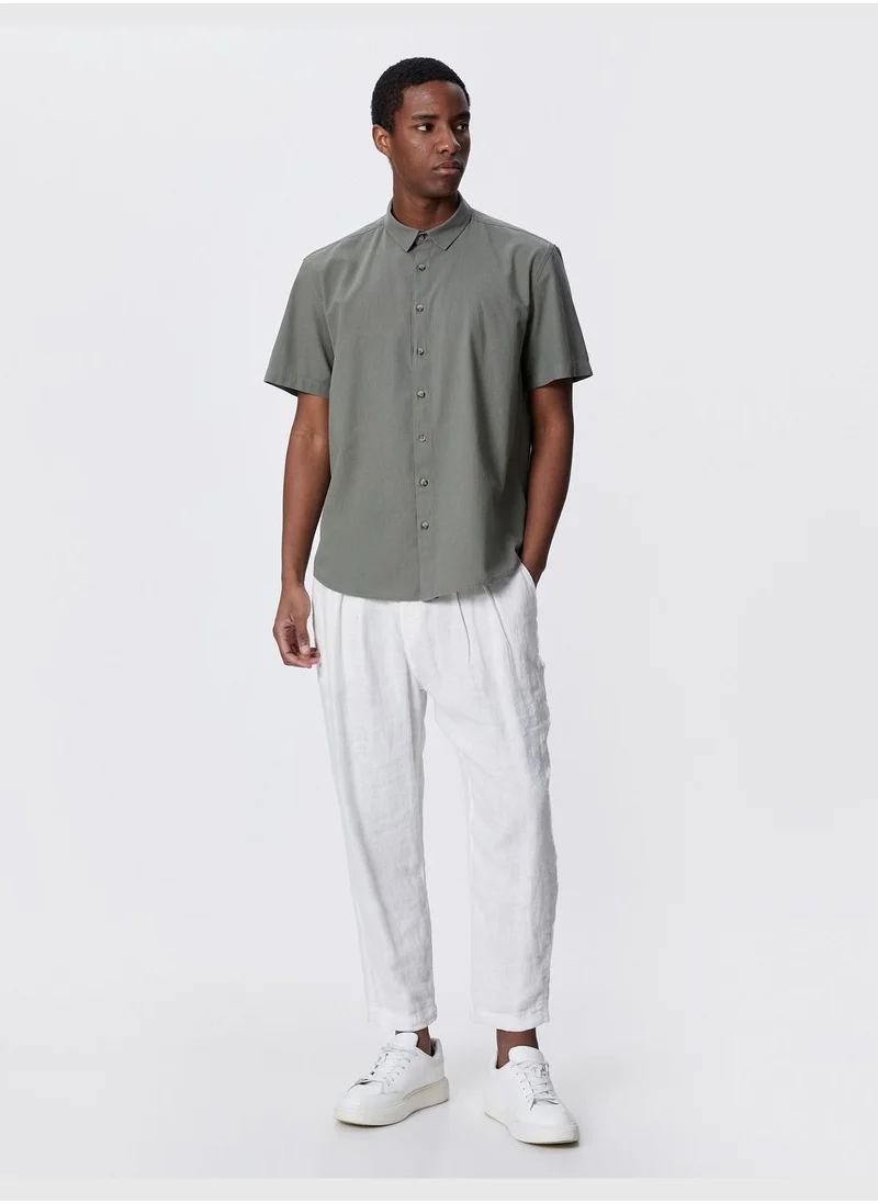 كوتون Basic Short Sleeve Shirt Classic Neck Buttoned Cotton