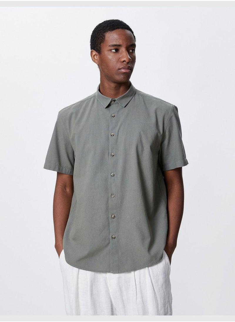 KOTON Basic Short Sleeve Shirt Classic Neck Buttoned Cotton  - Image 3
