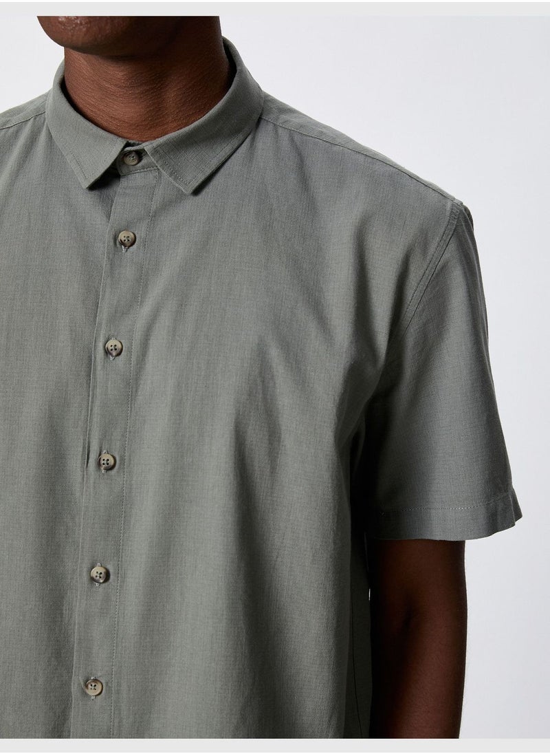 KOTON Basic Short Sleeve Shirt Classic Neck Buttoned Cotton  - Image 5