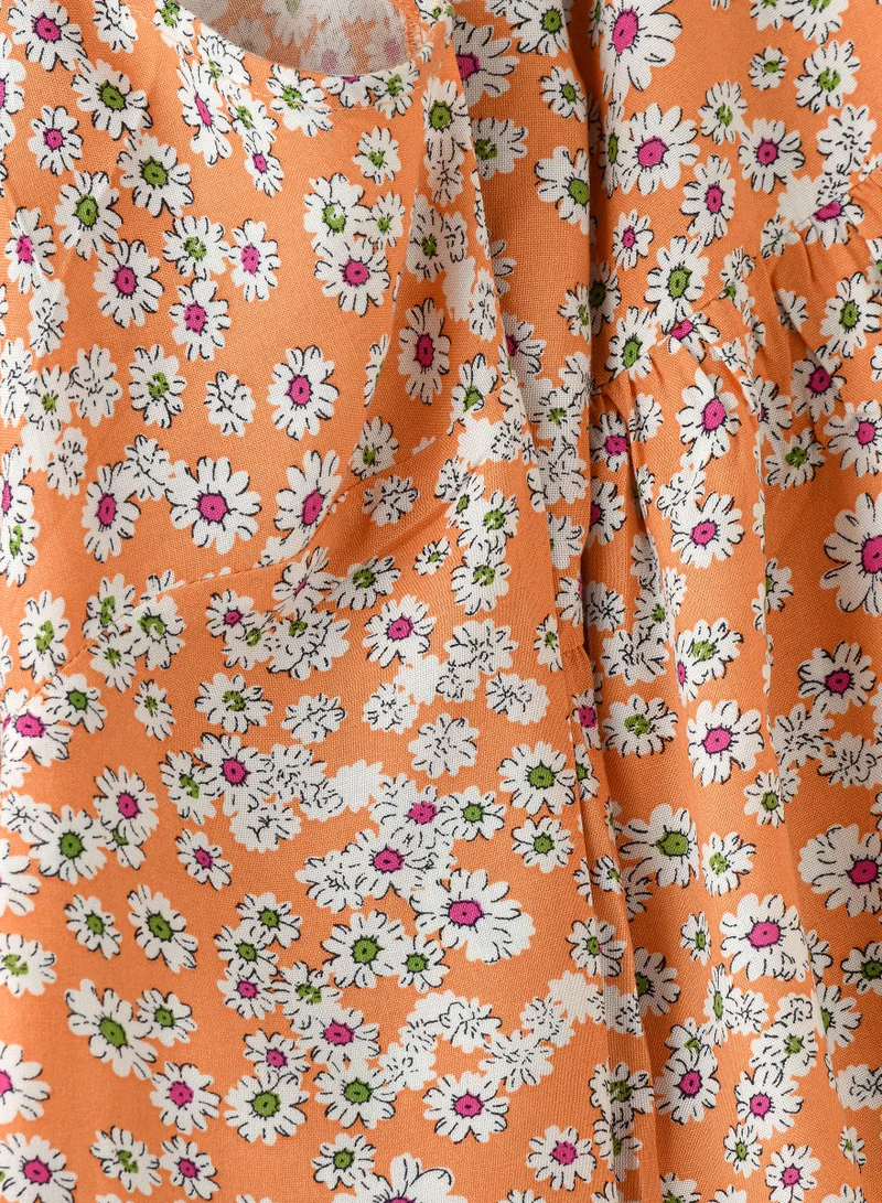 Jelliene Girls Orange Floral Dress with Long Sleeves