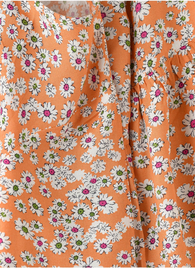 Jelliene Girls Orange Floral Dress with Long Sleeves  - Image 4