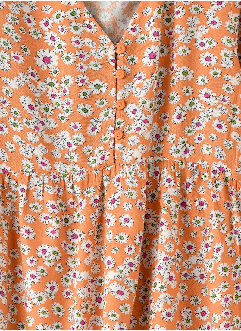 Jelliene Girls Orange Floral Dress with Long Sleeves  - Image 3