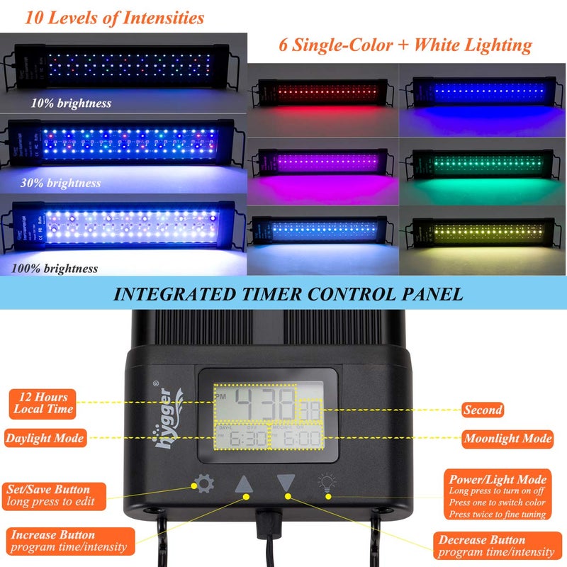 hygger Auto On Off 48-55 Inch LED Aquarium Light Extendable Dimable 7 Colors Full Spectrum Light Fixture for Freshwater Planted Tank Build in Timer Sunrise Sunset - Image 2