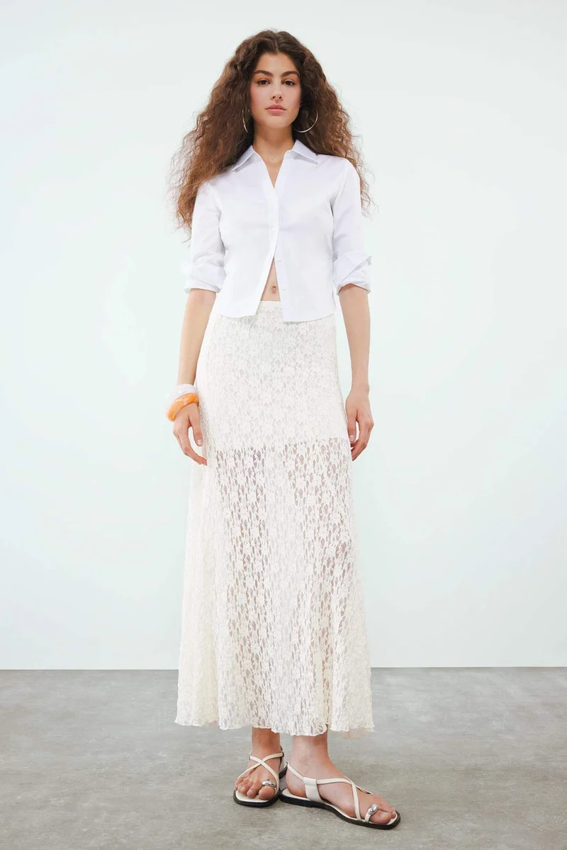 ديفاكتو Lace High Waist Maxi Knitted Skirt