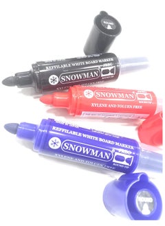 Snowman 3 whiteboard pen with rounded tip + spare parts(Different colors: blue, black and red )  - Image 1