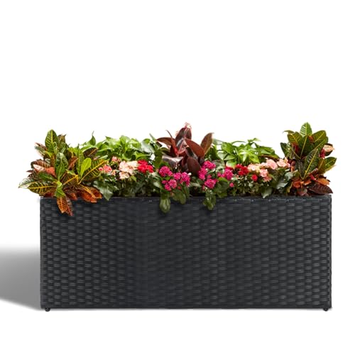 LEWIS&WAYNE LEWISWAYNE Large Rectangular Block Planter Box Handmade Wicker Tall Planters for Outdoor Plants with Removable Liners Modern Planter for Indoor Outdoor Patio Deck Black 36x12x16 - Image 1