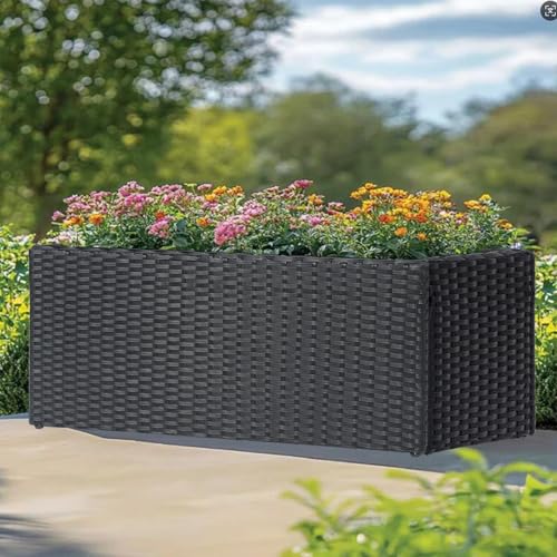 LEWIS&WAYNE LEWISWAYNE Large Rectangular Block Planter Box Handmade Wicker Tall Planters for Outdoor Plants with Removable Liners Modern Planter for Indoor Outdoor Patio Deck Black 36x12x16 - Image 3
