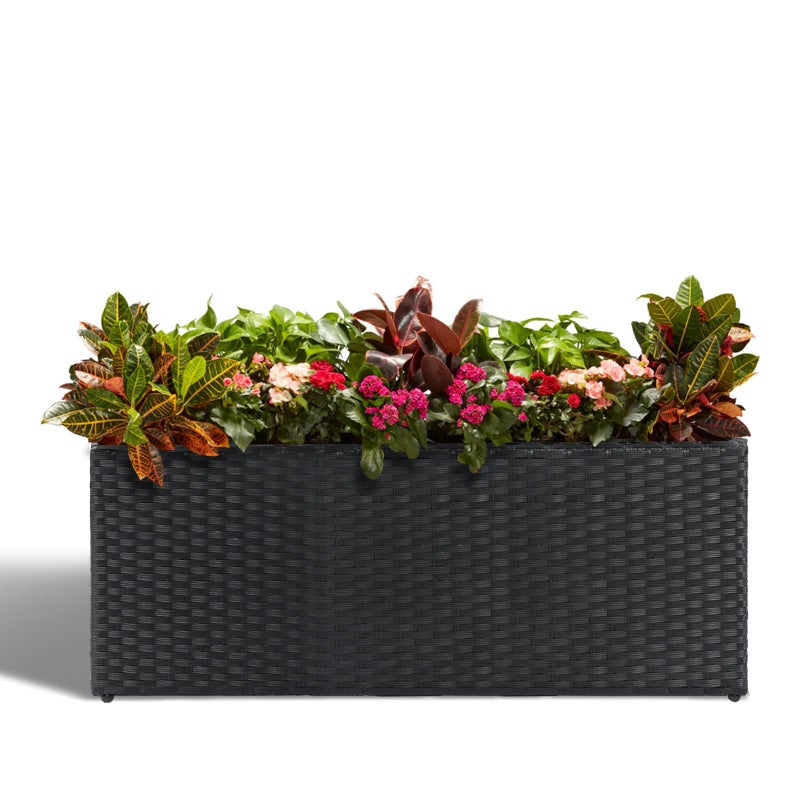 LEWIS&WAYNE LEWISWAYNE Large Rectangular Block Planter Box Handmade Wicker Tall Planters for Outdoor Plants with Removable Liners Modern Planter for Indoor Outdoor Patio Deck Black 36x12x16 - Image 2