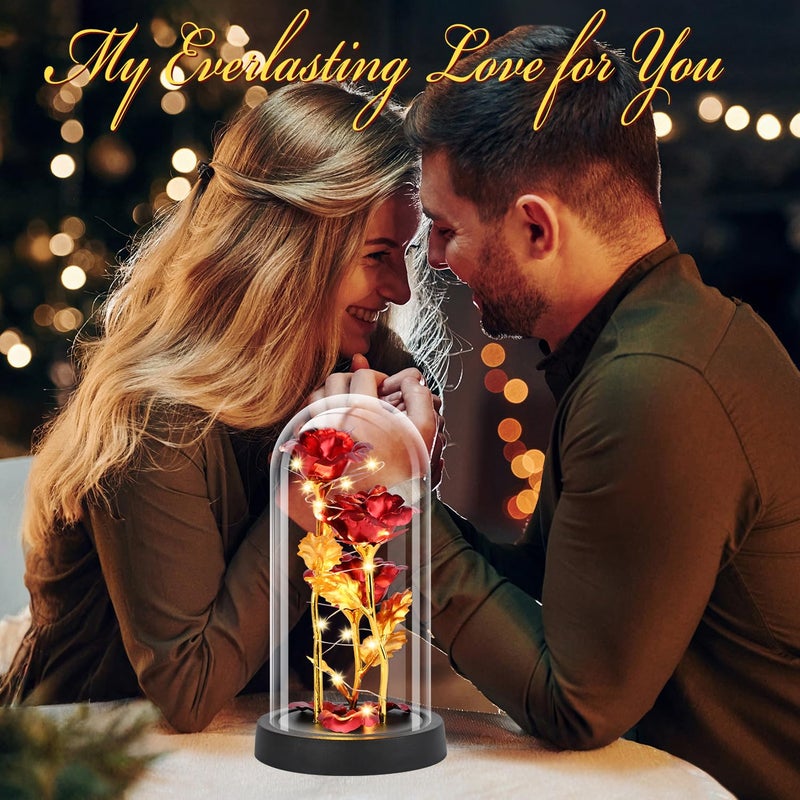 Tayfeim Gifts for Mom, Womens Gift for Birthday Gifts for Women Mom Wife Girlfriend, Light Up Rose in A Glass Dome, Rose Gifts for Valentines, Mothers Day, Womens Day (Red) - Image 3