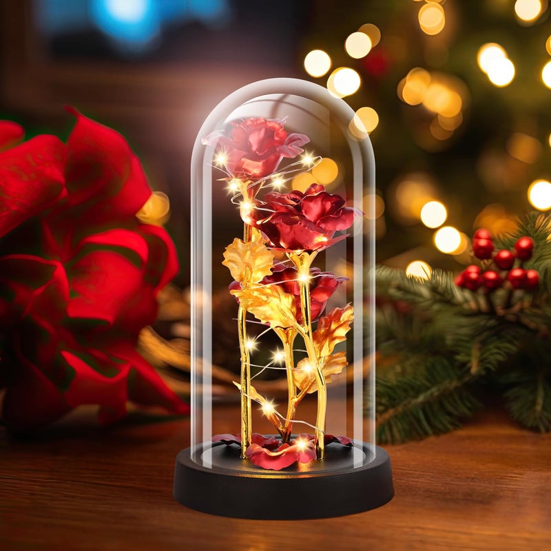 Tayfeim Gifts for Mom, Womens Gift for Birthday Gifts for Women Mom Wife Girlfriend, Light Up Rose in A Glass Dome, Rose Gifts for Valentines, Mothers Day, Womens Day (Red) - Image 2