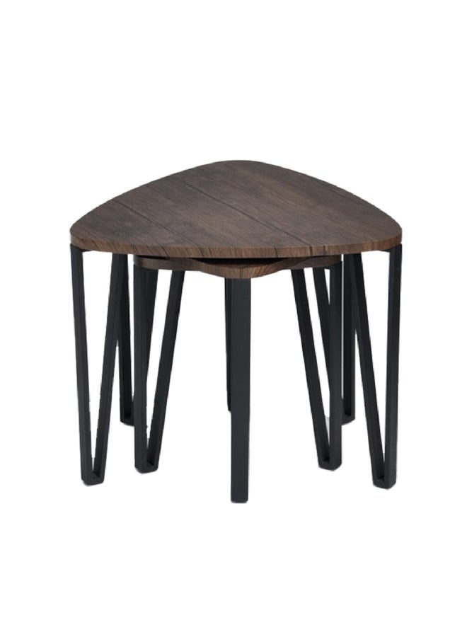 Micasa 3-Piece 3-Leg Triangular Space-Saving Stylish Nesting Table Set Walnut And Black 5 Kg St28464  - Image 1