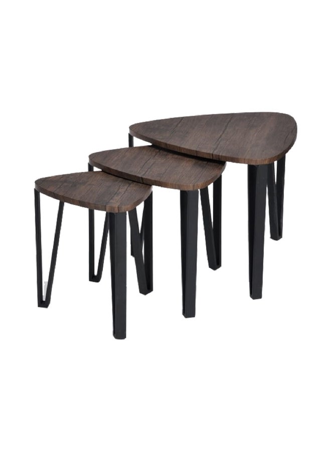 Micasa 3-Piece 3-Leg Triangular Space-Saving Stylish Nesting Table Set Walnut And Black 5 Kg St28464  - Image 2