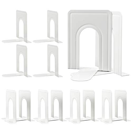 HappyHapi Book Ends, Non-Skid Metal Bookend Supports for Shelves, Heavy Duty Book End, Office Book Stopper, 6 x 5 x 6 Inches, 14 Pieces / 7 Pairs (White) - Image 1