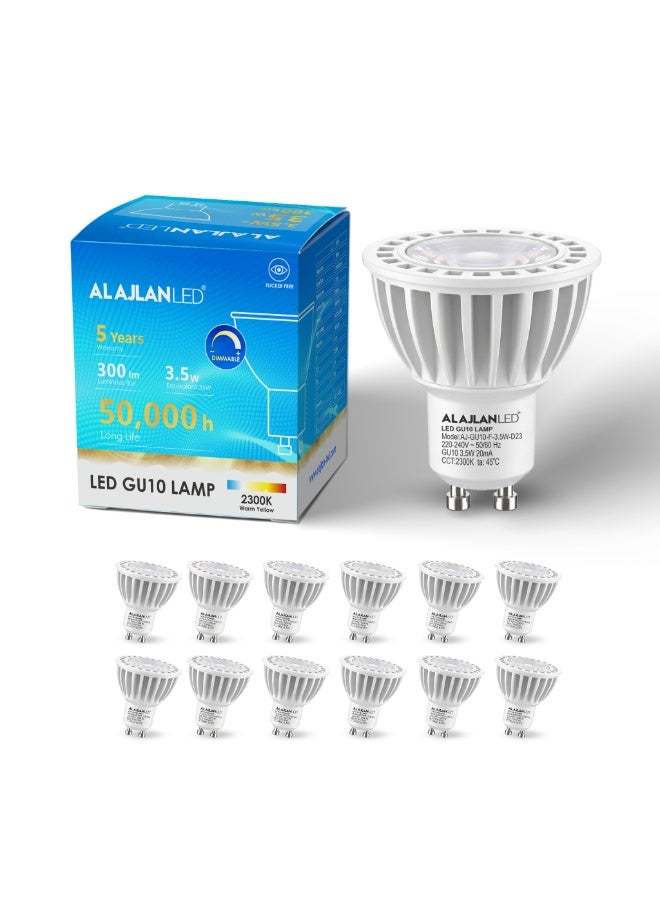 ALAJLAN LED Bulb, GU10, 3.5W power, 2300K illumination, CRI 95 premium colors, 50,000 hour lifespan, supports dimmer, 5-year warranty, (12 pieces) - Image 1