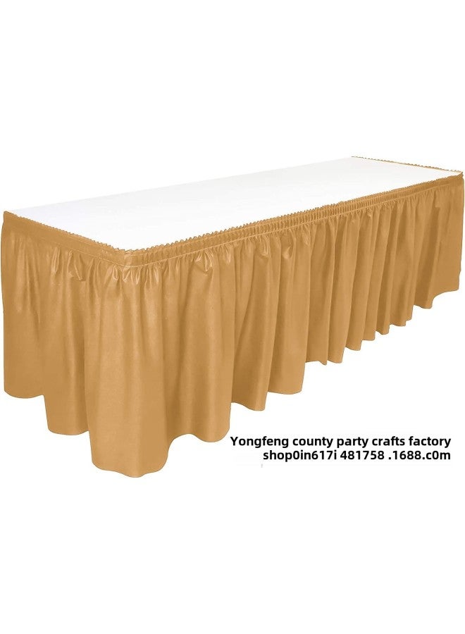 Disposable Waterproof And Oil-proof PE Plastic Tablecloth Table Skirt Pleated Tablecloth Anti-wrinkle Plastic Ruffled Table Skirt-Color:Yellow  - Image 1