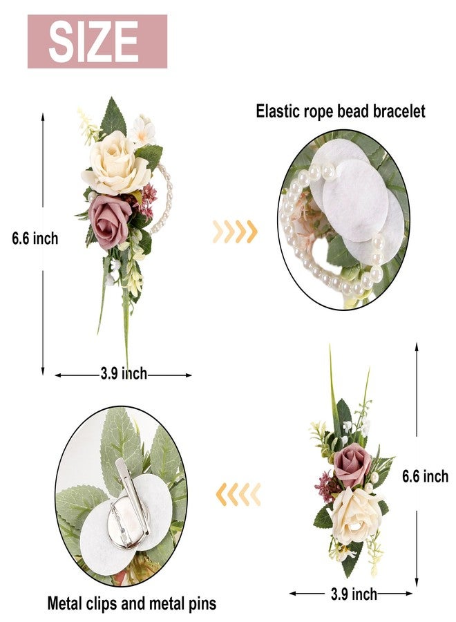 Acfruits Pink Corsage and Boutonniere Set for Wedding Prom, Artificial Rose Flower Wrist Corsage Bracelets, Homecoming Corsage Wristlet, Boutonniere for Men Wedding Suit Decorations - Image 2