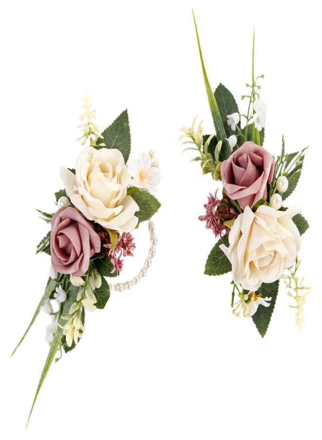 Acfruits Pink Corsage and Boutonniere Set for Wedding Prom, Artificial Rose Flower Wrist Corsage Bracelets, Homecoming Corsage Wristlet, Boutonniere for Men Wedding Suit Decorations - Image 1