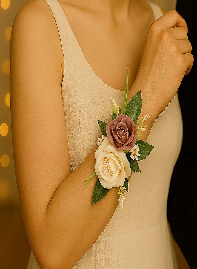 Acfruits Pink Corsage and Boutonniere Set for Wedding Prom, Artificial Rose Flower Wrist Corsage Bracelets, Homecoming Corsage Wristlet, Boutonniere for Men Wedding Suit Decorations - Image 4