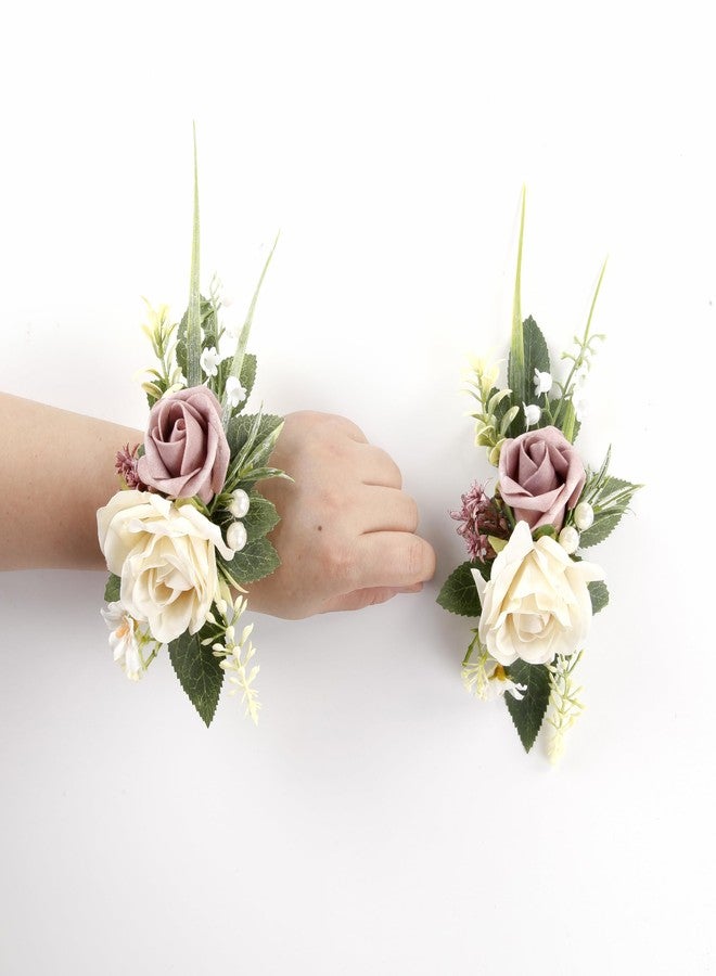 Acfruits Pink Corsage and Boutonniere Set for Wedding Prom, Artificial Rose Flower Wrist Corsage Bracelets, Homecoming Corsage Wristlet, Boutonniere for Men Wedding Suit Decorations - Image 3