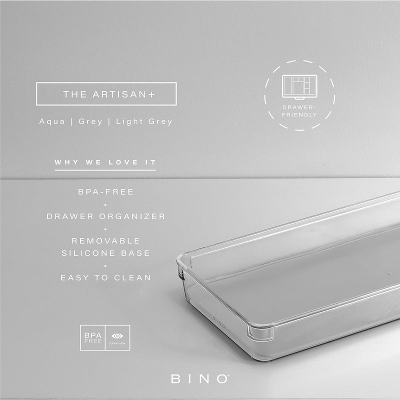 BINO Utensil Tray Storage Bin | Non-Slip Lining and Rubber Feet, Light Grey - Image 2