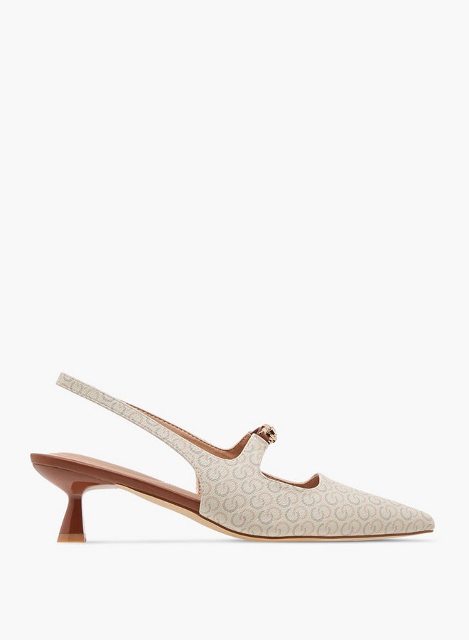 Celeste Women's Monogram Print Slingback Shoes with Kitten Heels  - Image 3