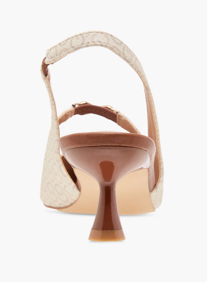 Celeste Women's Monogram Print Slingback Shoes with Kitten Heels  - Image 5