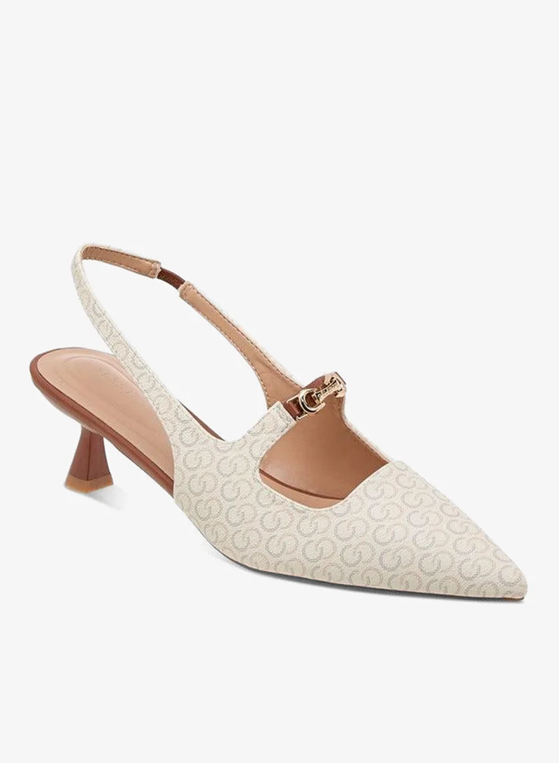 Celeste Women's Monogram Print Slingback Shoes with Kitten Heels