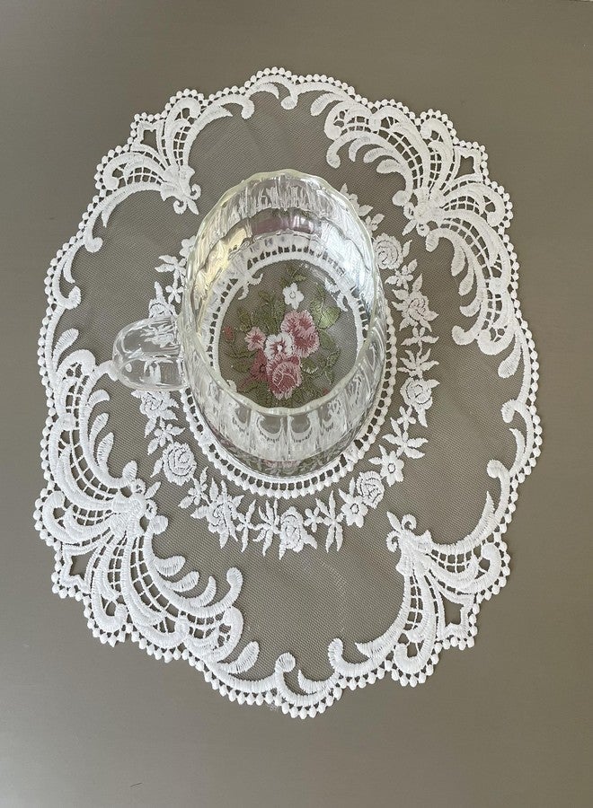 BUYSK 4 Pieces Retro Lace Placemats, Embroidered Cup Mats Table Mats, French Crochet Doilies, White (bonquet in Circle) - Image 4