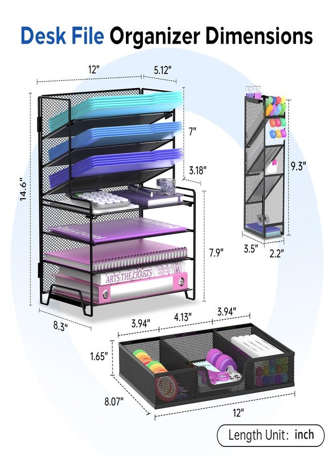 ReePlan 4 Tier Desk Organizer + 3 Tier File Holder + 4 Pen Holders + Drawer, 7 Tier Desk File Organizers, Desk Organizers and Accessories for Office Home School, Black - Image 2