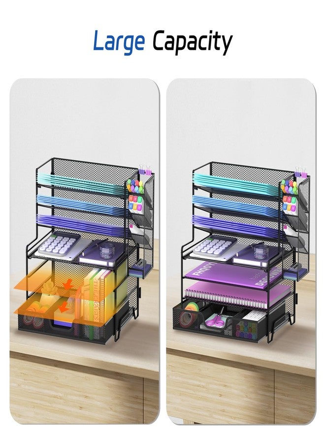 ReePlan 4 Tier Desk Organizer + 3 Tier File Holder + 4 Pen Holders + Drawer, 7 Tier Desk File Organizers, Desk Organizers and Accessories for Office Home School, Black - Image 5