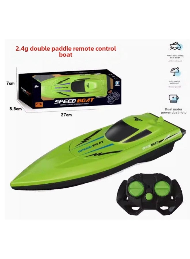 Children's Remote Control Boat Toy Can Be Launched High-speed Speedboat 2.4G Simulation Electric Ship Boy Water Boat Model-Color:Upgraded 2.4G Green  Waterproof - Image 1