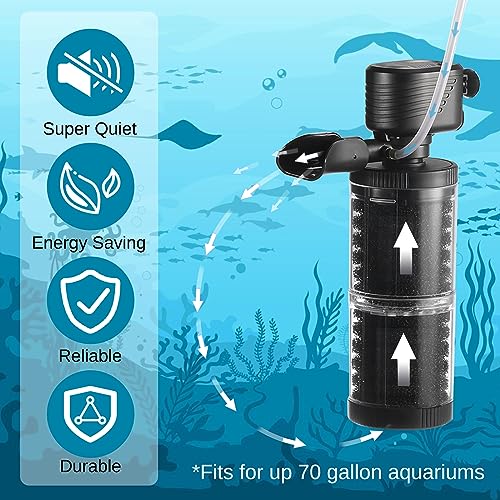 SainSmart XpertMatic 15W Aquarium Filter 2 Stages 238 GPH (900L/h) for Up to 70 Gallon Fish Tank, Submersible Internal Tank Filter and Water Pump, Power Filter for Fish Tank, Aquarium, Pond - Image 3
